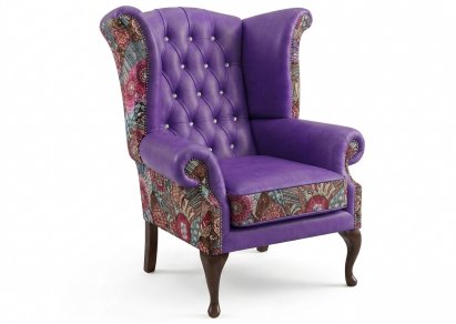 Fotel Uszak Chesterfield z kryształkami Lord Regent skóra żakard