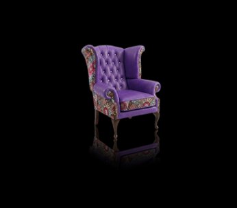 Fotel Uszak Chesterfield z kryształkami Lord Regent skóra żakard