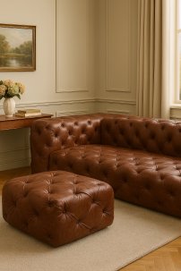 Sofa z pufą jak narożnik Chesterfield Moon skóra