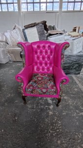 Fotel Uszak Chesterfield Lord Regent skóra żakard
