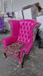 Fotel Uszak Chesterfield Lord Regent skóra żakard