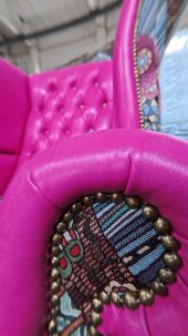 Fotel Uszak Chesterfield Lord Regent skóra żakard