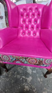 Fotel Uszak Chesterfield Lord Regent skóra żakard