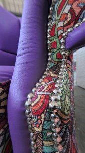 Fotel Uszak Chesterfield z kryształkami Lord Regent skóra żakard