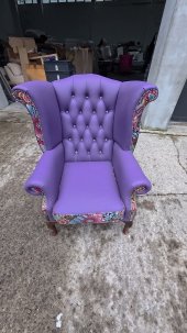 Fotel Uszak Chesterfield z kryształkami Lord Regent skóra żakard