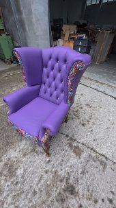 Fotel Uszak Chesterfield z kryształkami Lord Regent skóra żakard