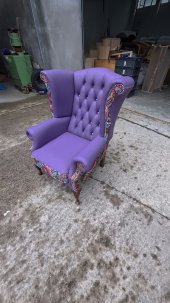 Fotel Uszak Chesterfield z kryształkami Lord Regent skóra żakard