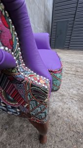 Fotel Uszak Chesterfield z kryształkami Lord Regent skóra żakard