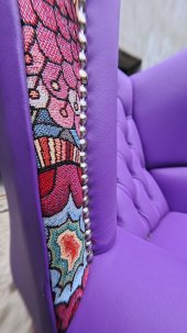 Fotel Uszak Chesterfield z kryształkami Lord Regent skóra żakard