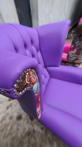 Fotel Uszak Chesterfield z kryształkami Lord Regent skóra żakard