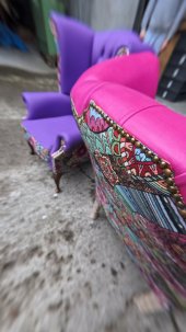 Fotel Uszak Chesterfield Lord Regent skóra żakard