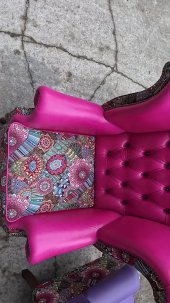 Fotel Uszak Chesterfield Lord Regent skóra żakard