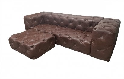 Sofa z pufą jak narożnik Chesterfield Moon skóra