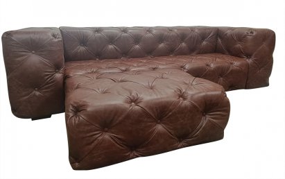 Sofa z pufą jak narożnik Chesterfield Moon skóra