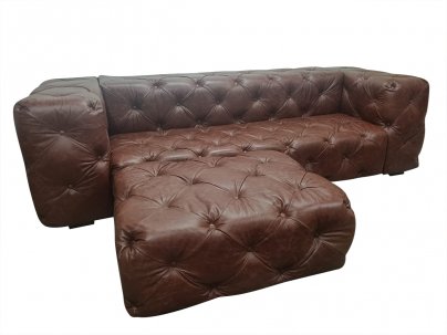 Sofa z pufą jak narożnik Chesterfield Moon skóra