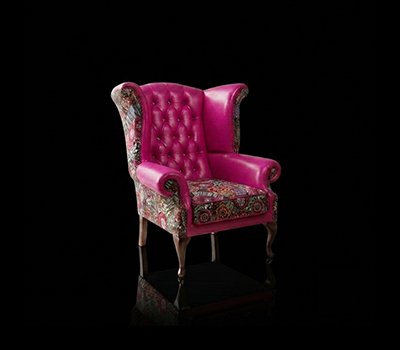 Fotel Uszak Chesterfield Lord Regent skóra żakard