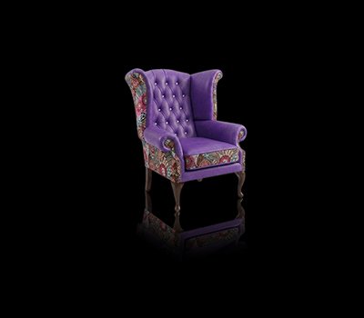 Fotel Uszak Chesterfield z kryształkami Lord Regent skóra żakard